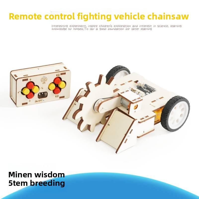 Assembled Remote Wooden Controlled Combat Vehicle With Rotating Children Set Toy