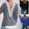 Свитер с кружевной вставкой Новый Сексуальный С открытой спиной Ажурный С V-образным вырезом Пуловер с длинным рукавом для женщин