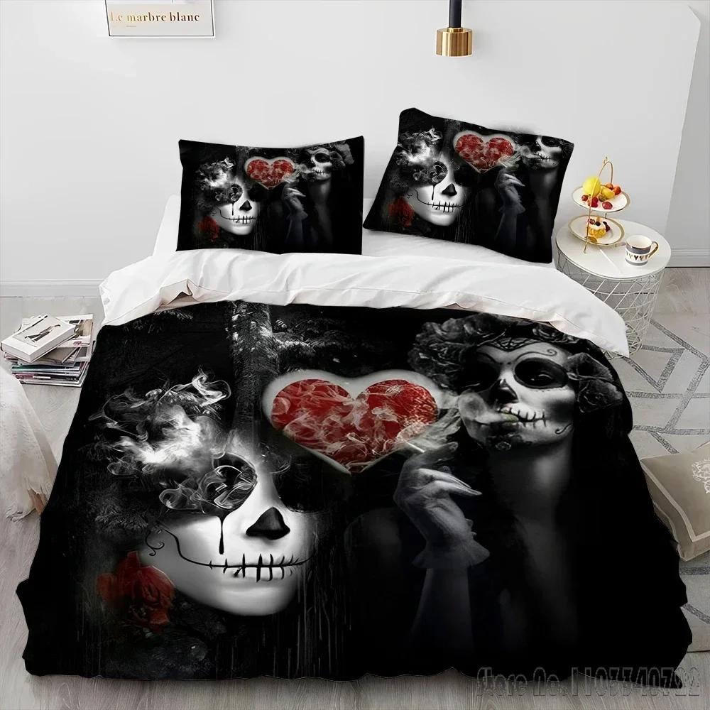 3D Horror Gothic Female Skull Dead Girl Duvet Cover Set HD Comforter Cover for Kids Bedding Sets Bedclothes Bedroom Decor