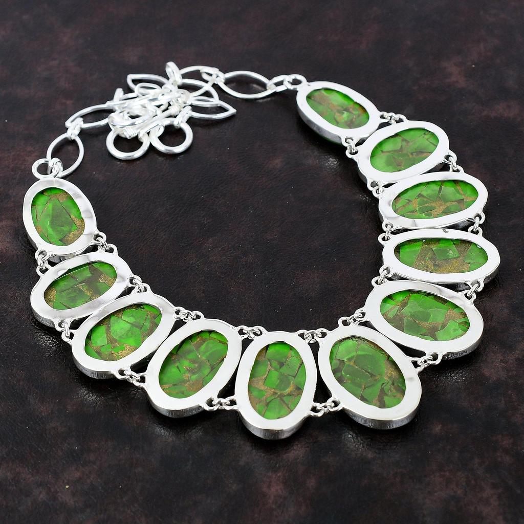 Медно-зеленое бирюзовое ожерелье, ожерелье из стерлингового серебра 925 пробы, драгоценный камень, ювелирные изделия ручной работы, регулируемая цепочка, ожерелье, подарок на годовщину для матери