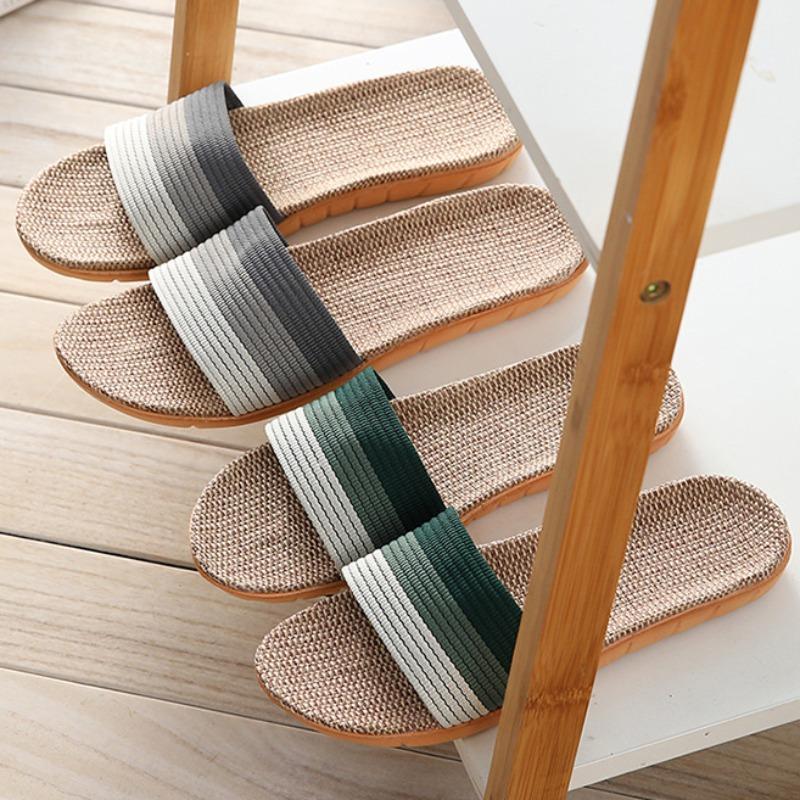 Женские летние льняные тапочки, домашние бесшумные и легкие домашние тапочки на толстой подошве и мягкой подошве, деревянные напольные тапочки для пар