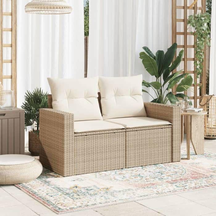 VidaXL Canapé de jardin avec coussins 2 places beige résine tressée 366078