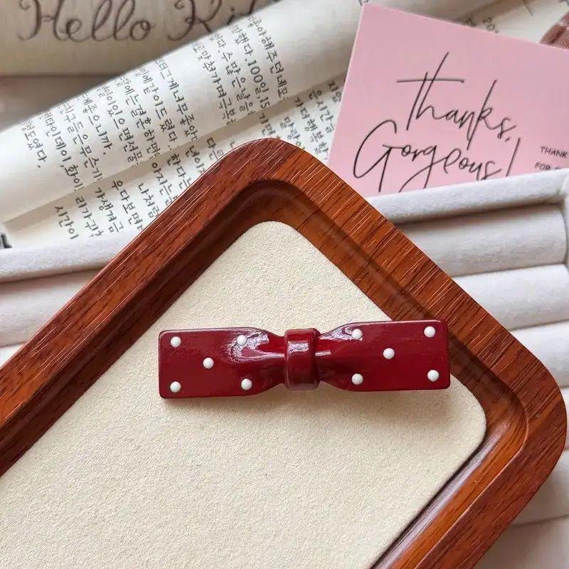 Ankola Red Polka Dot Bow Hairpin for Women - Cute Side Hairpin & Forehead Bangs Clip