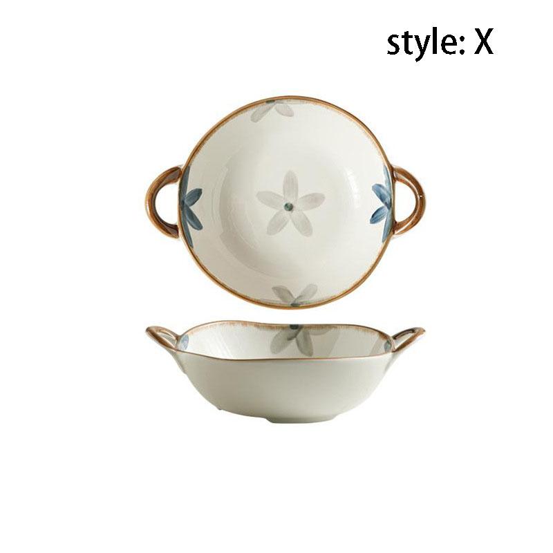 YWDL 7,5-дюймовая ретро-керамическая салатница с ручкой, кухонная миска для супа, лапши, микроволновая печь, посуда для выпечки, сковорода, тарелка для фруктов, столовая посуда