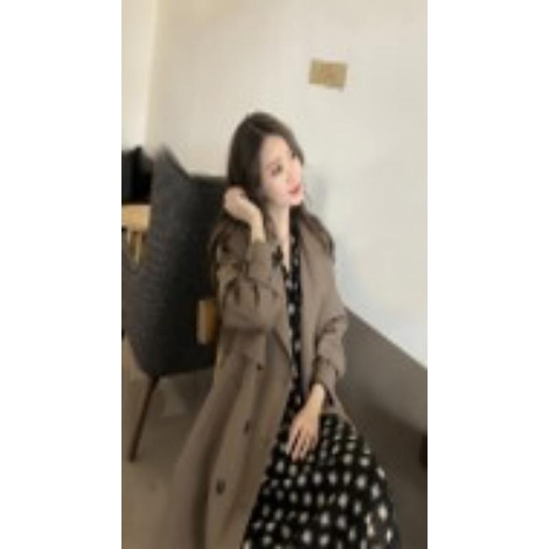 Ветровка выше колена женская весна и осень новый стиль двубортное пальто средней длины свободного покроя корейский стиль