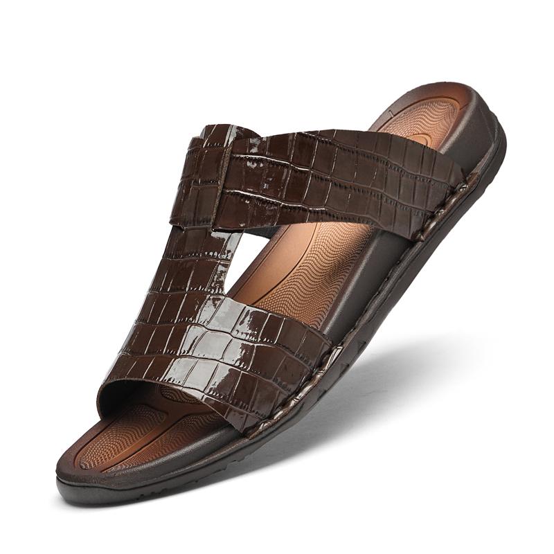 Модные мужские сандалии из натуральной кожи, летняя мужская обувь, повседневная, удобная, роскошная, полупрозрачная, крутая пляжная обувь, мужские тапочки