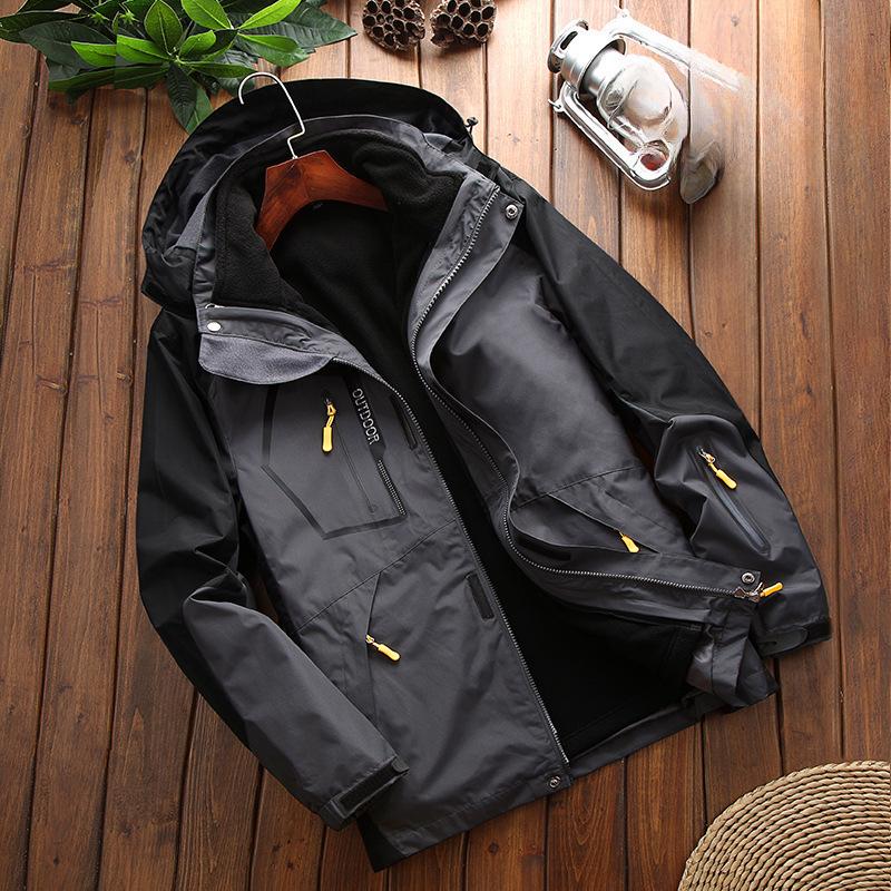 Men's Winter 3-in-1 Fleece-lined Warm Windproof and Waterproof Outdoor Jacket Sportswear Ski Camping Jacket Mountaineering Jacket
