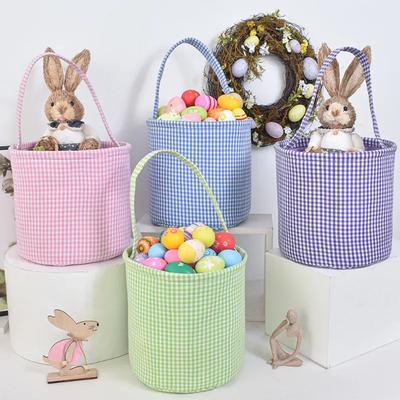 Новая клетчатая пасхальная ручная корзина с 4-цветными украшениями для яиц, корзина для хранения кроликов, ручное ведро, праздничные принадлежности для хранения подарков Ya465