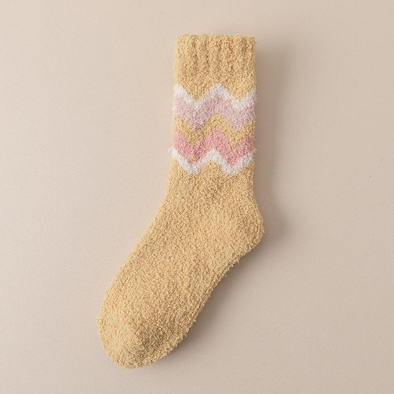 Женские осенне-зимние утолщенные теплые полосатые впитывающие пот домашние напольные носки-гольфы