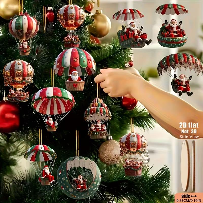 10pcs Christmas Hanging Ornaments 2D Santa Claus Air Balloon Decorations, Colorful Tree Decor for Christmas Party Home Window and New Year