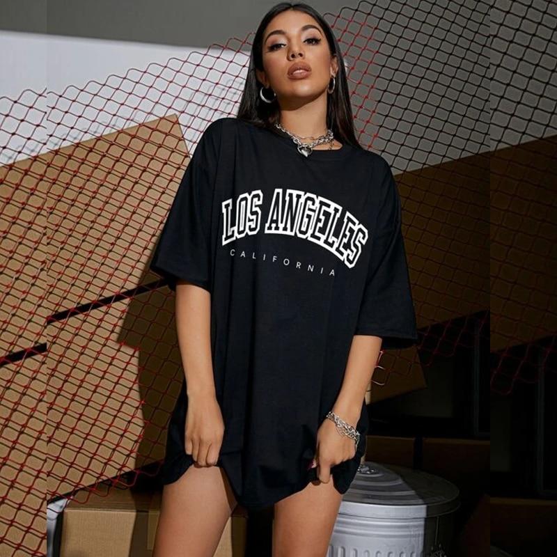 Лос-Анджелес уличные футболки с индивидуальным принтом женские дышащие топы с круглым вырезом свободная футболка большого размера летняя футболка