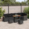 9-piece Garden Sofa Set with Black Poly Rattan and Acacia Cushions 3363064