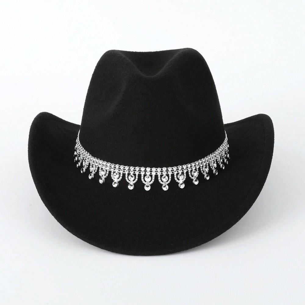Sparkling Felt Fedora Hat Rhinestone Decoration Top Hat Classic Western Cowboy Hat Outdoor Riding