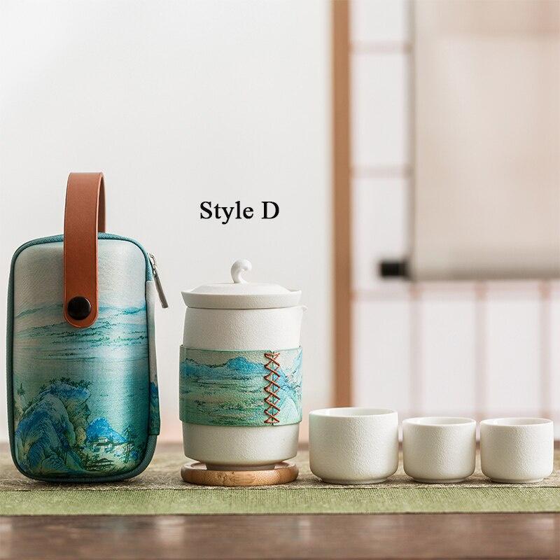 Qianlijiangshan Portable Kung Fu Tea Set Ceramic Quick Tea Cup One Pot Three Cups