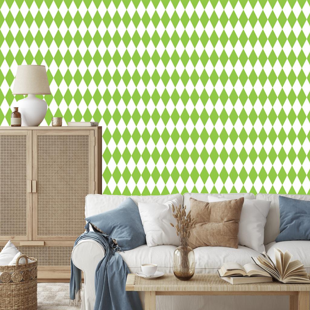 Harlequin Diamonds Wallpaper Lime and White for Living Room and Bedroom 50x1000
