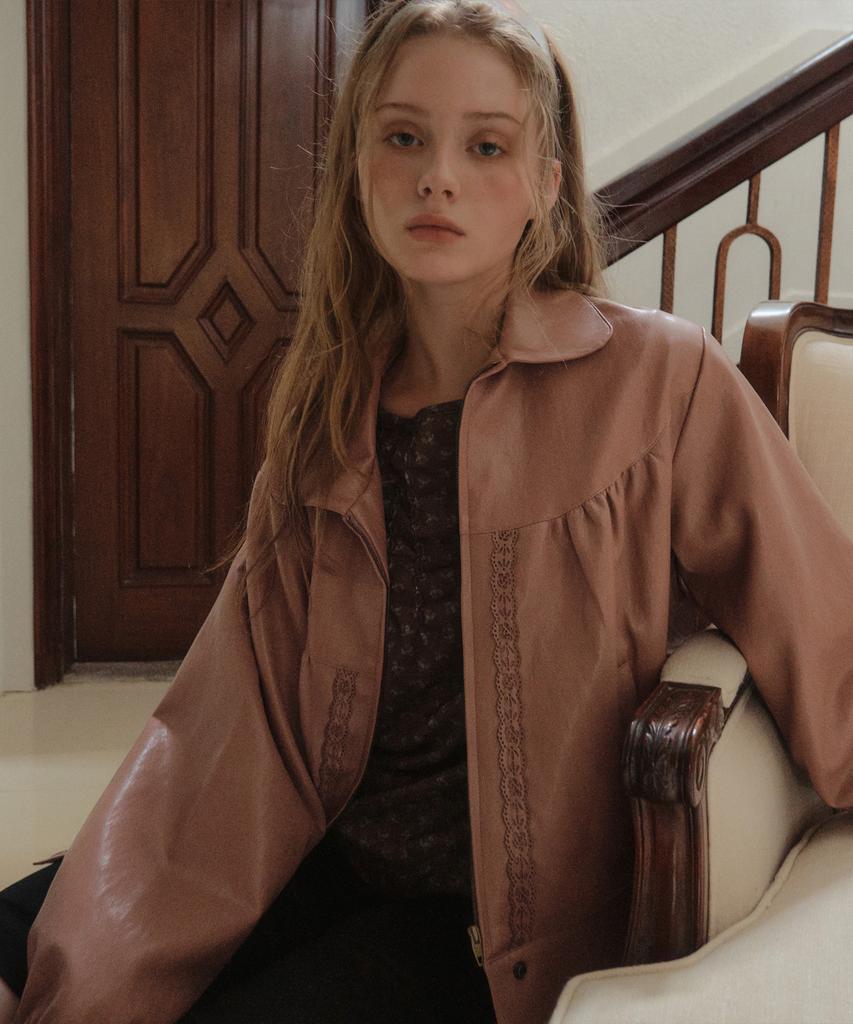 OURNOSTALGIA Annette Shirring Leather Jacket_Dusty Pink(Ob6Ot06)