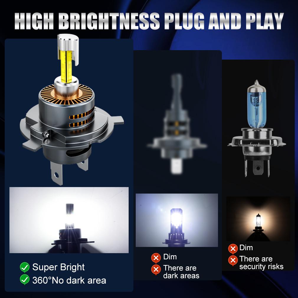 2 шт. 4-сторонние 25000LM H4 светодиодные лампы для автомобильных фар Canbus дальний/ближний свет беспроводные с вентилятором авто мини мотоцикл Plug&Play турболампа 6500K белый 12 В