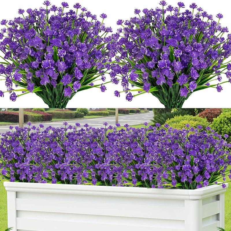 Lnoicy 20pcs Artificial Flowers for Outdoor,Plastic Flowers Decoration, UV Resistant Faux Flowers Shrubs, Artificial Plants for Indoor Outside Garden