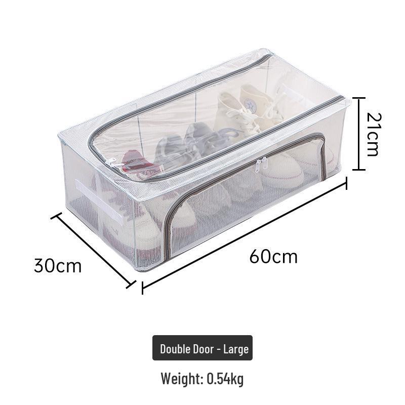 Прозрачный ящик для хранения обуви и ботинок со стальным каркасом - Складной, Пыленепроницаемый, Органайзер под кровать, Не требует установки