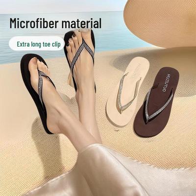 Летние женские пляжные шлепанцы со стразами, нескользящие, 2025