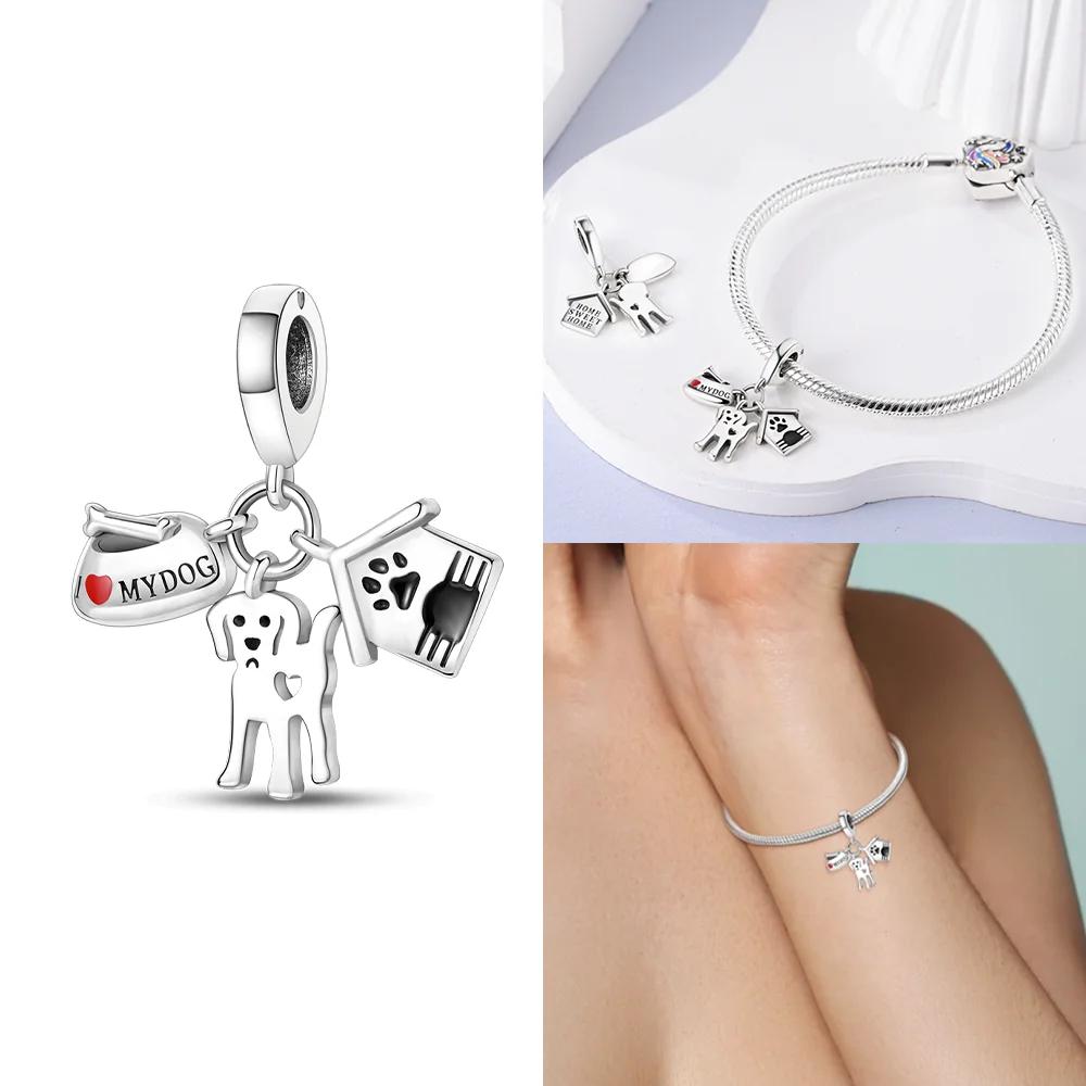 Медные Оригинальные Шармы Любовь Сердце Собака Кошка Лапы Подвеска Бусины Подходят для Браслета Mula DIY Ювелирные Изделия Для Женщин Подарок