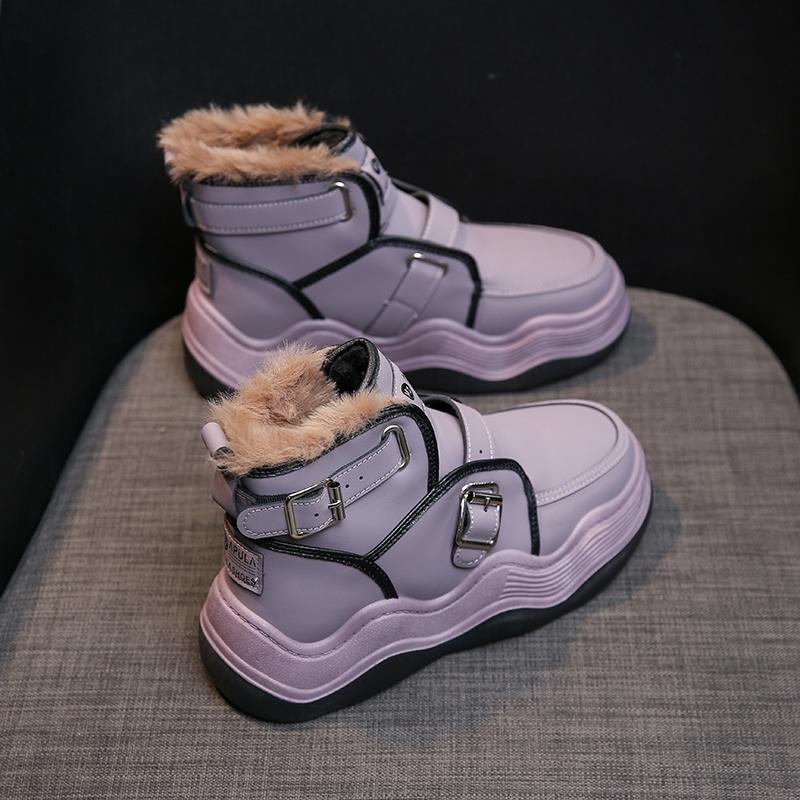 2024 Новый стиль, утолщенные высокие женские туфли с флисовой подкладкой, модные универсальные хлопковые короткие белые туфли-трубы для летнего сезона