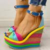 Woman Fashion Summer Wedges Elegant Rainbow Woman Sandals Party Platform Extreme High Heels Shoes