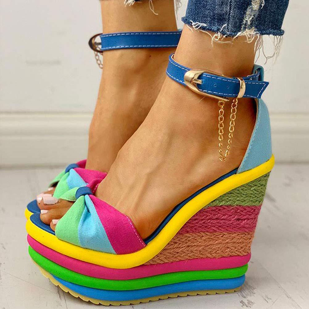 Woman Fashion Summer Wedges Elegant Rainbow Woman Sandals Party Platform Extreme High Heels Shoes