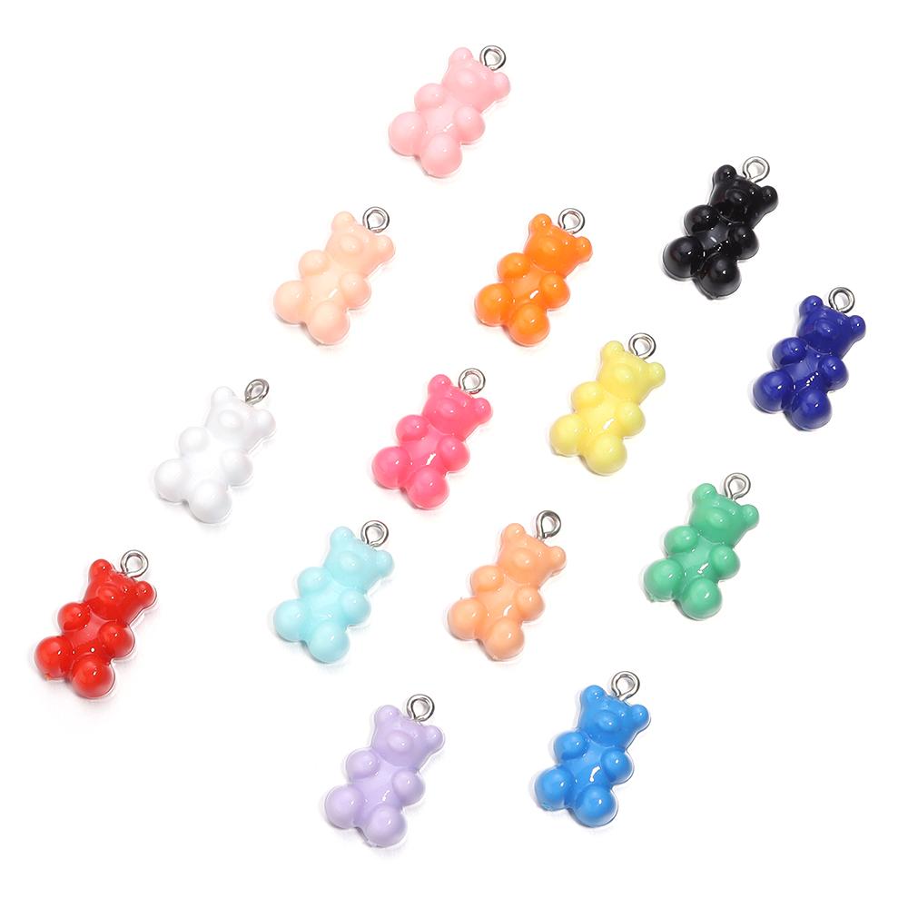 10Pcs/Lot 22×12mm Acrylic Pendant Macaron Colored Mini Bear Pendant For Diy Cute Necklace Earrings Gift Jewelry Accessories