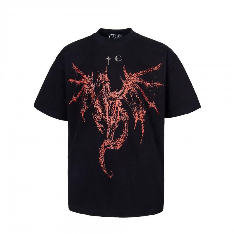 Mens Streetwear Graphic Print Cotton Tee Loose Fit Short Sleeve Casual T-Shirt Youth