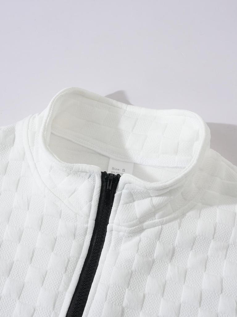 Мужская тактическая флисовая толстовка на молнии в клетку с воротником-стойкой