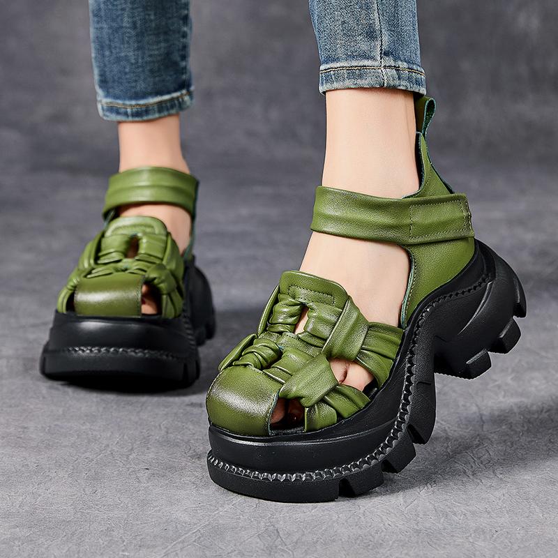 Fashion GKTINOO Closed Toe Thick Soled Sandals 2025 Summer New Retro Genuine Leather Comfortable Soft Sole Versatile Women's Shoes