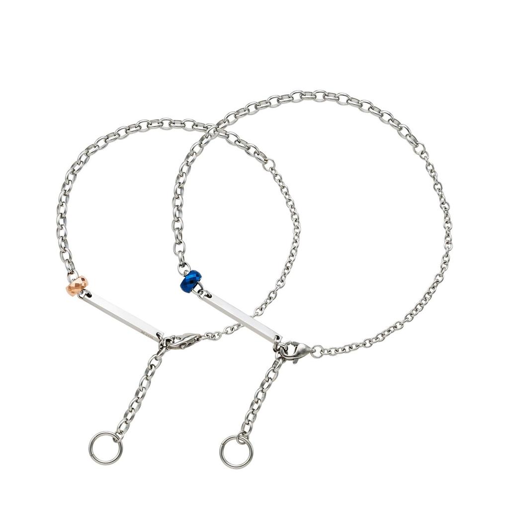 Paired Bracelets and Set of Surgical Stainless Pink Maximum Length [White Clover] Anklets, 2-Way, 2, Couples, Hypoallergenic, Steel, & Blue,