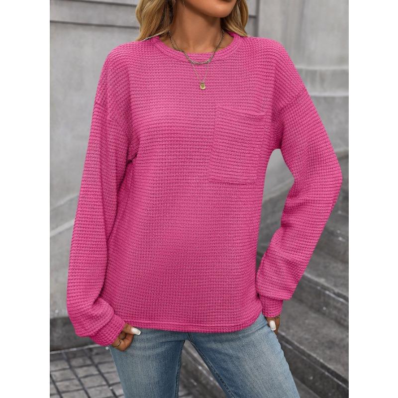 Женские модные повседневные весенне-осенние однотонные блузки и рубашки с круглым вырезом с длинными рукавами и принтом