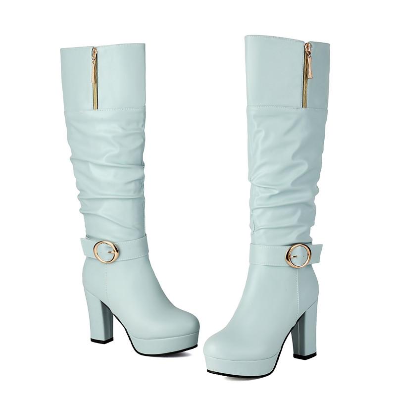 Женские сапоги на высоком каблуке осень и зима новые водонепроницаемые сапоги на толстом каблуке большого размера среднего размера