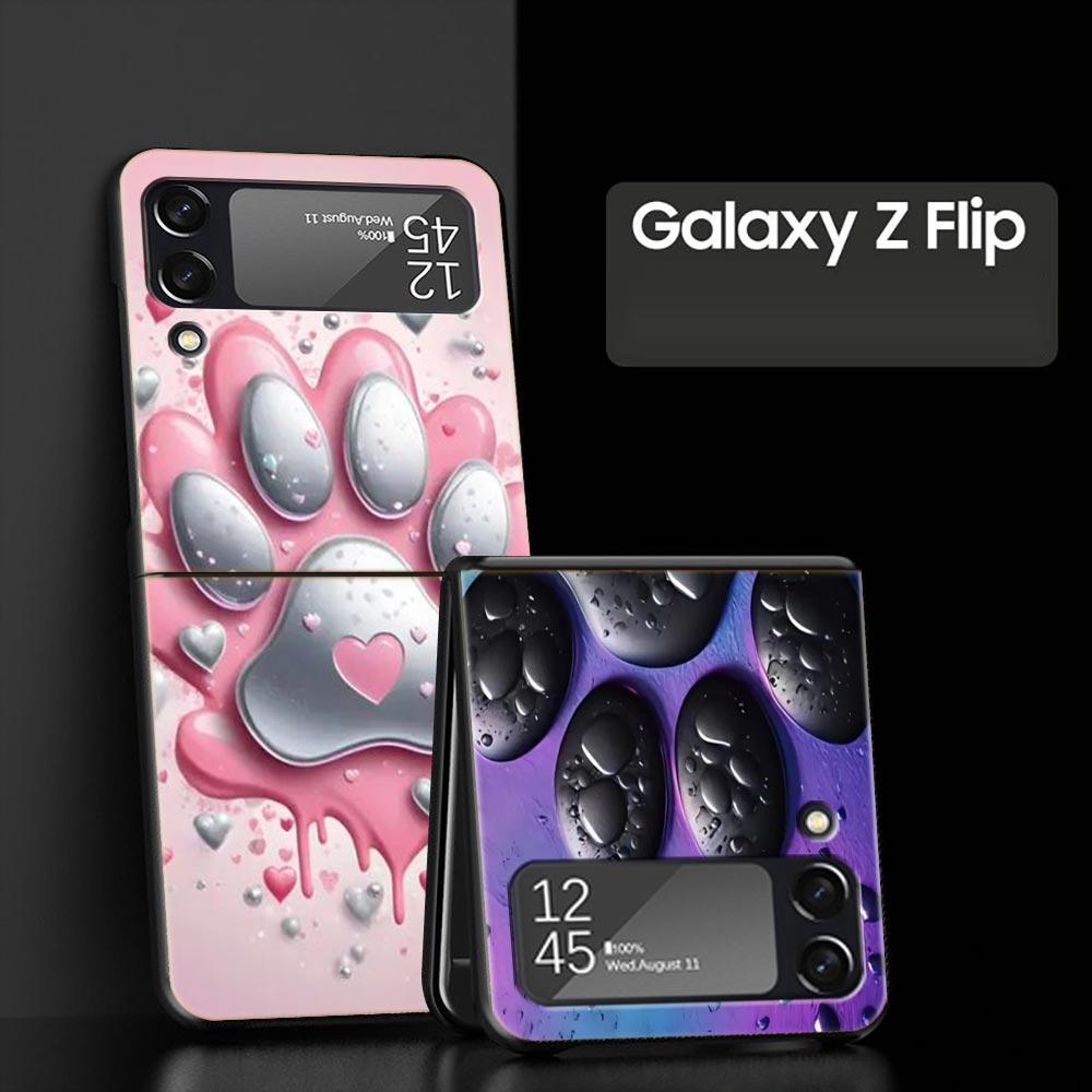 Эстетика отпечатка лапы собаки Жесткий ПК Чехол для телефона Для Samsung Galaxy Z Flip 7 6 5 4 Черная Крышка Для Galaxy Z Flip 3 Складной Fundas Сумка