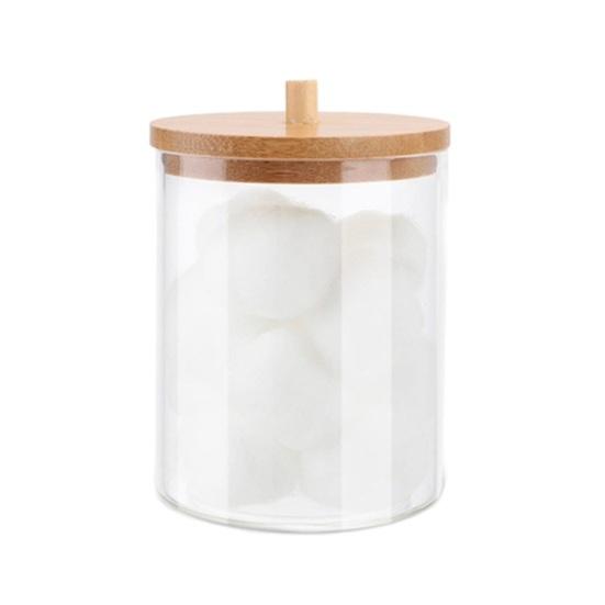 Transparent Storage Box Cotton Swab Organizer with Wooden Lid Large Capacity Dustproof Widely Used Floss Picks Cotton Balls Holder