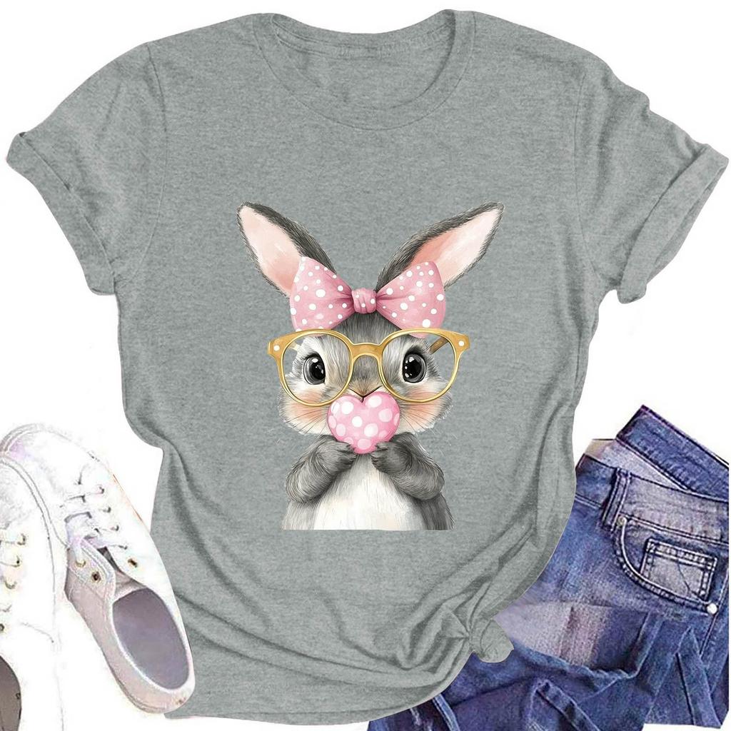 Женская модная футболка с круглым вырезом и коротким рукавом, повседневный топ с пасхальным принтом