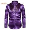 Men Solid Color Long Sleeve Shiny Sequins Buttons Stage Business Nightchlub Shirt