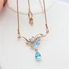 Фиолетовый Золотой Голубой Топаз Ожерелье Модное Покрытое Розовым Золотом Капля Воды Цветок Цепочка на Ключицу