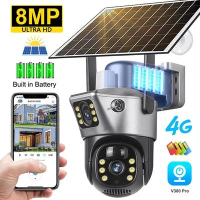 Оригинальная 8MP 4K 4G Sim солнечная камера с двумя объективами, Wi-Fi, уличная водонепроницаемая IP-камера с аккумулятором, PIR, ночное видение, CCTV, защита безопасности