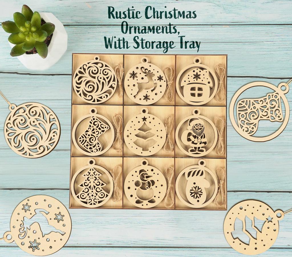 Inkdotpot 18 шт. Рождественские украшения, незаконченные деревянные лазерные вырезы в форме дерева/колокольчика, подвесное украшение