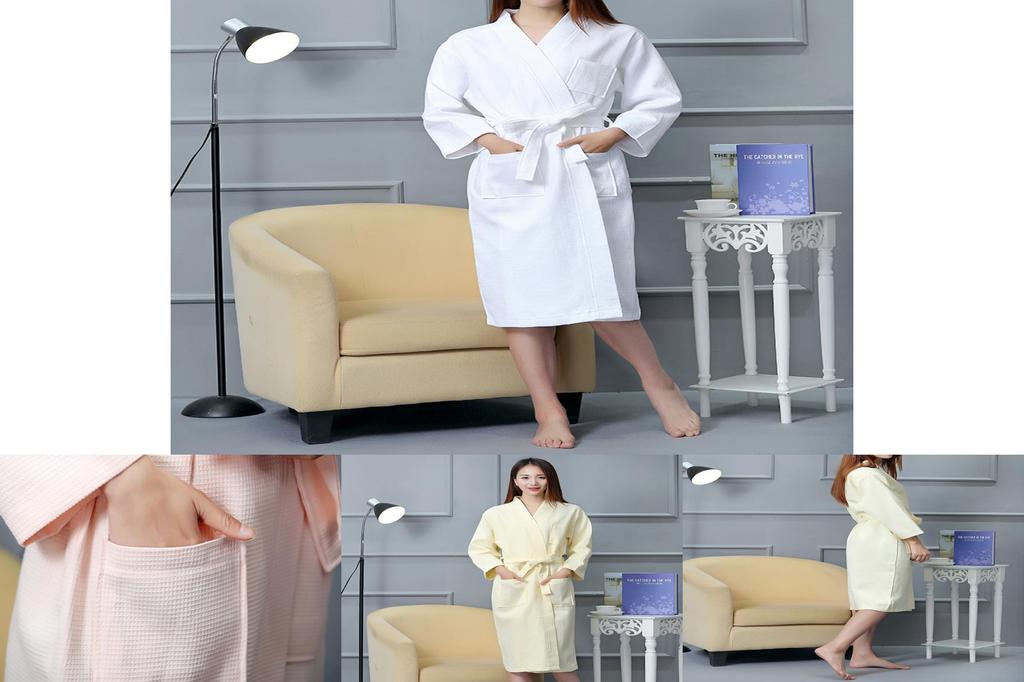 Hotel Cotton Waffle Weave Bathrobe With Embroidered Logo For Spa And Hospitality Use