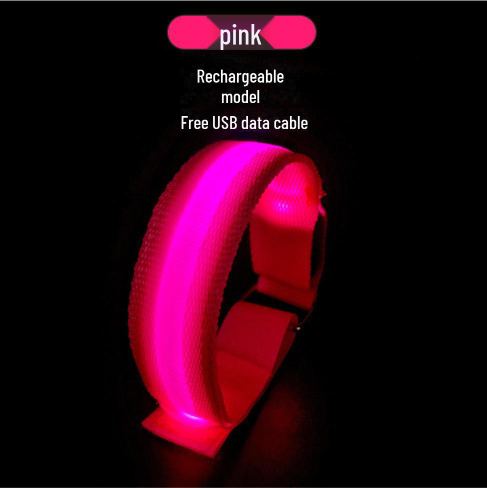 Светодиодная светоотражающая повязка на руку: Спортивный браслет с зарядкой через USB для бега в ночное время, езды на велосипеде, сигнальный фонарь с сетчатым дизайном.