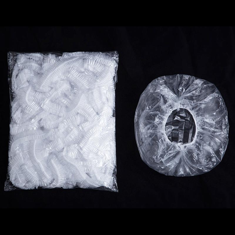 100 шт одноразовая шапочка для душа, пластиковая водонепроницаемая шапочка для головы женщины, шапочка для купания, пластиковая