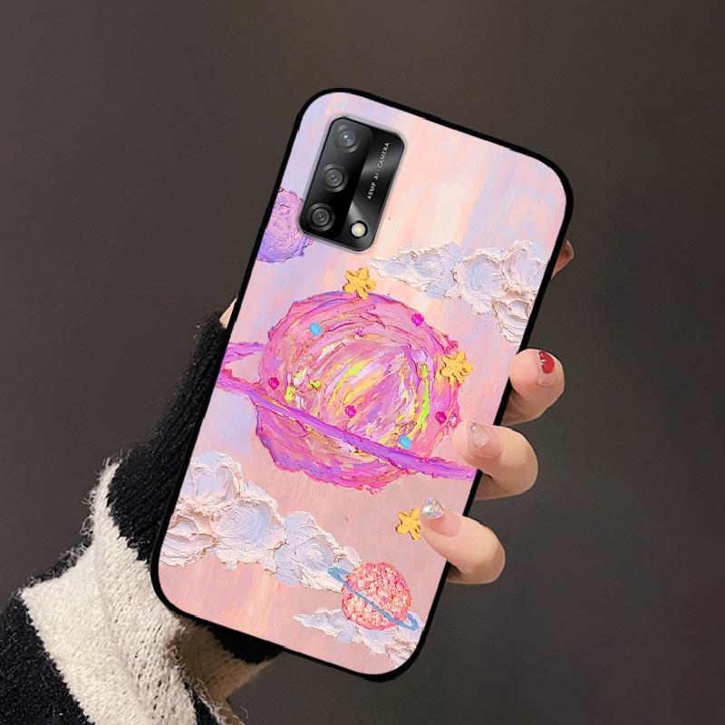 Для OPPO A74 4G Oppo F19 Чехол Роскошный Цветок Черный Мягкий Силиконовый Чехол для Телефона Для OPPO A74 4G Задняя Крышка F19 Coque Мультяшный Бампер
