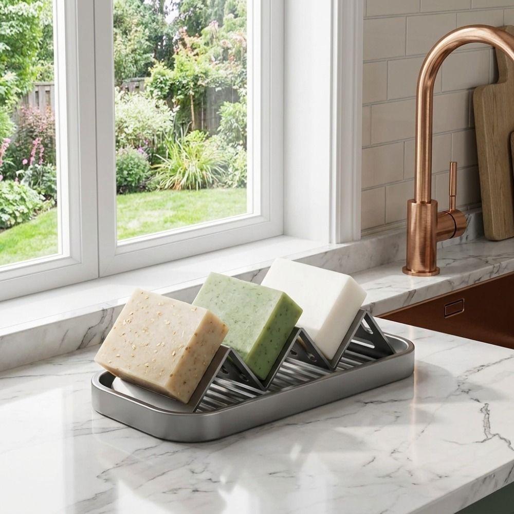 Waterproof Bathroom Soap Dish Self Draining Kitchen Storage Holder W-Shaped Soap Rack Restaurant