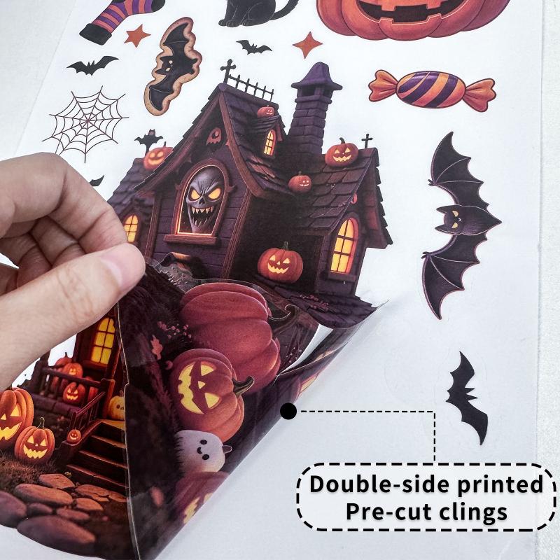 Halloween Window Clings 1/2/4/6/8 Sheets Removable Traceless Static Stickers for Home Holiday Party Decorations