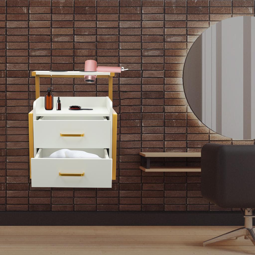 Large Capacity Professional Salon Cabinet, Wall Mounted Stylist Station with 2 Drawers, Holds 50kg for Salon Tools & Supplies