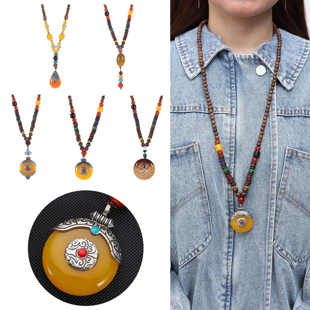 Винтажные этнические украшения для вечеринки, ручная работа, буддийская мала, деревянные бусины, подвеска в виде рога, рыбы, Непал, ожерелье
